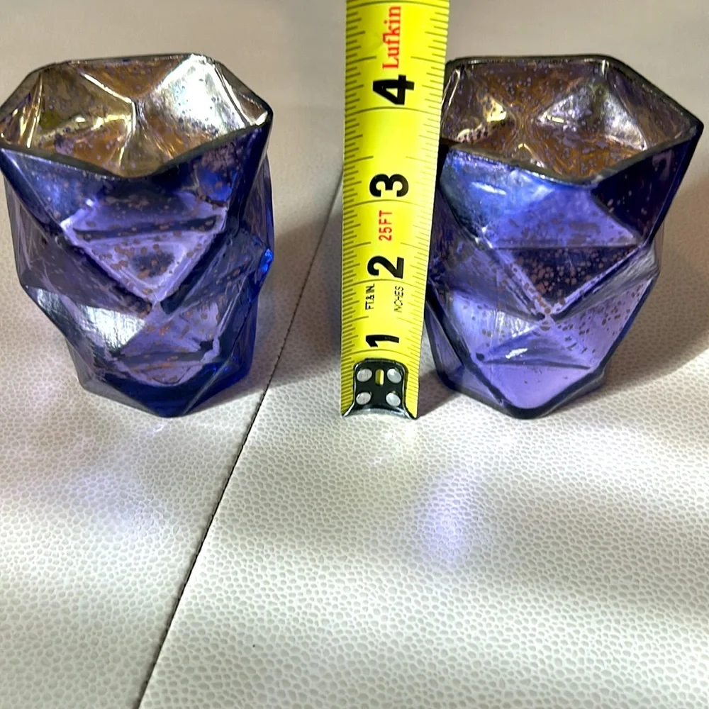Mercury Glass Votive/Tea-light Candle Holders/2 Purple Gold Glam Decor